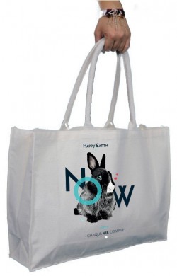 CABAS (COTON BIO) - HAPPY EARTH NOW - LAPIN - BLANC