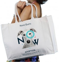 CABAS (COTON BIO) - HAPPY EARTH NOW - CHIEN - BLANC