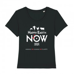 T-shirt Femme Noir couple ample - Happy Earth Now - Coton bio Végan - Animaux, Humains Planète - Happy Earth Now