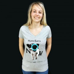 T-Shirt Femme Gris COCHON H.E.N "Chaque vie compte" - Coton bio Végan - Animaux, Humains Planète - Happy Earth Now