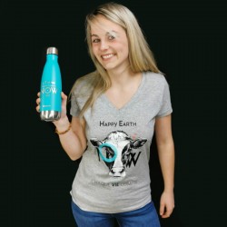 T-shirt Femme Gris VACHE Col V - "Chaque vie compte" - Coton bio Végan - Animaux, Humains Planète - Happy Earth Now