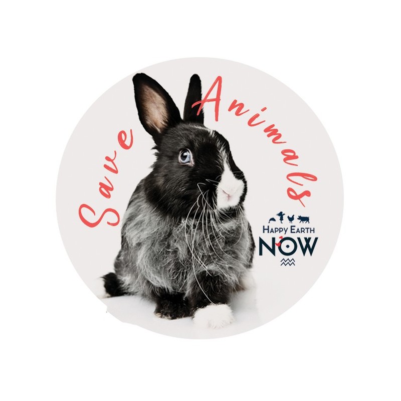 Badge Happy Earth NOW - "Lapin - Save Animals"